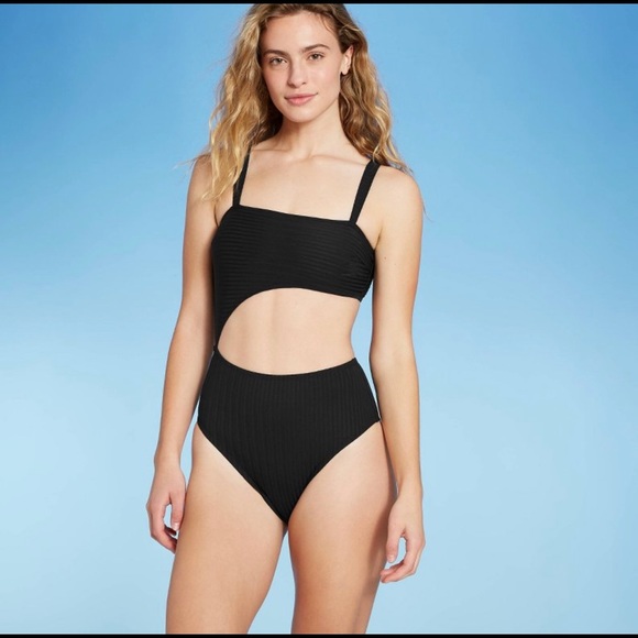 Ribbed Black Cut Out One Piece Swimsuit | Shade & Shore - Picture 4 of 5